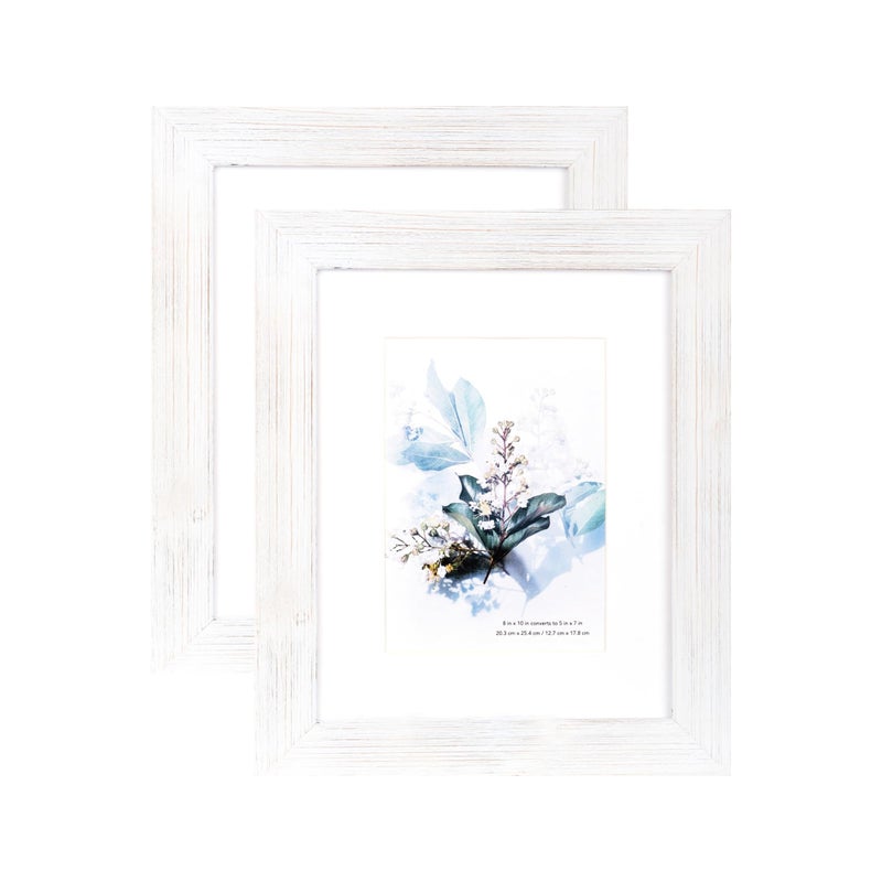 KAIWIN 100% Solid Wood White 8x10 Picture Frame 2 Pack - Display Picture 5x7 with Mat, HD Glass Inside, Rustic Wooden Photo Frames for Table Top and Wall Mounting - Image 1